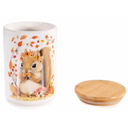 Borcan decorativ, depozitare ceramica bambus Veverita Ø 10 cm x 15,5 H