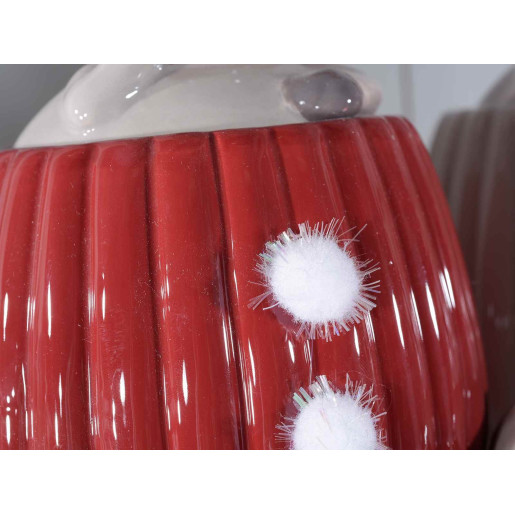 Borcan Craciun ceramic decorativ cu capac model Ren rosu Ø12cmx27H