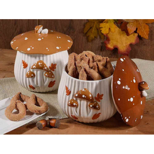 Borcan decorativ, depozitare ceramica maro alba Ø 20 cm x 19,5 H