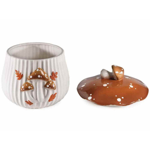 Borcan decorativ, depozitare ceramica maro alba Ø 20 cm x 19,5 H