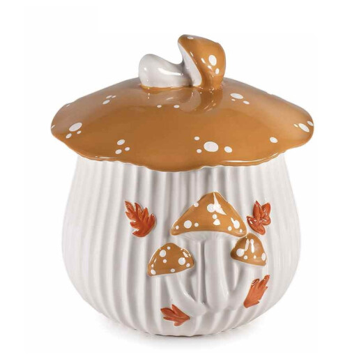 Borcan decorativ, depozitare ceramica alba maro Ø 20 cm x 19,5 H