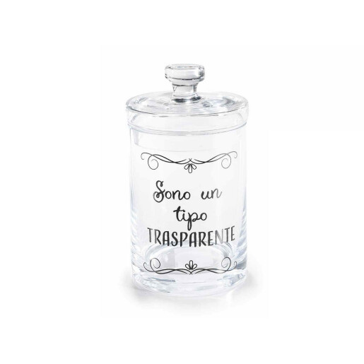 Borcan depozitare sticla transparenta neagra Ø 9 cm x 16 H