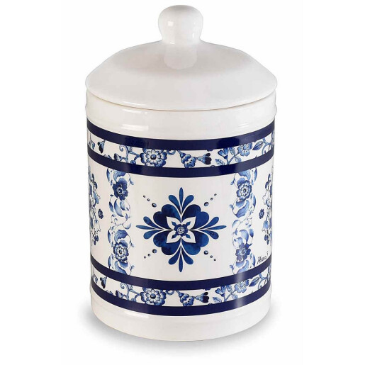 Borcan decorativ, depozitare ceramica albastra alba Ø 11,5 cm x 19 H