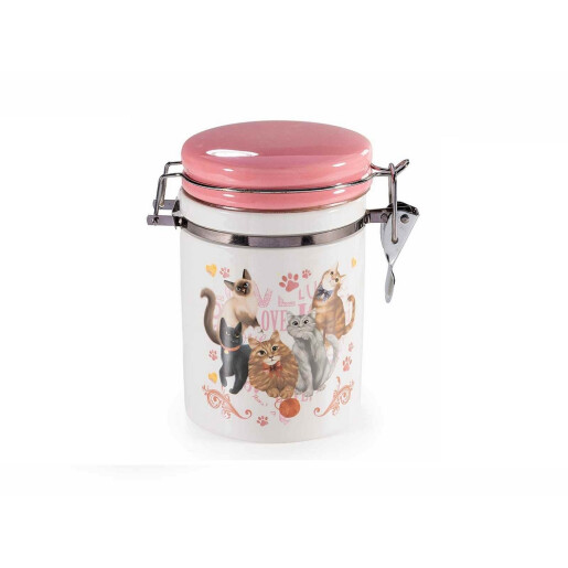 Borcan depozitare ceramica multicolora Pisicute 13 x 9,5 x 15 H