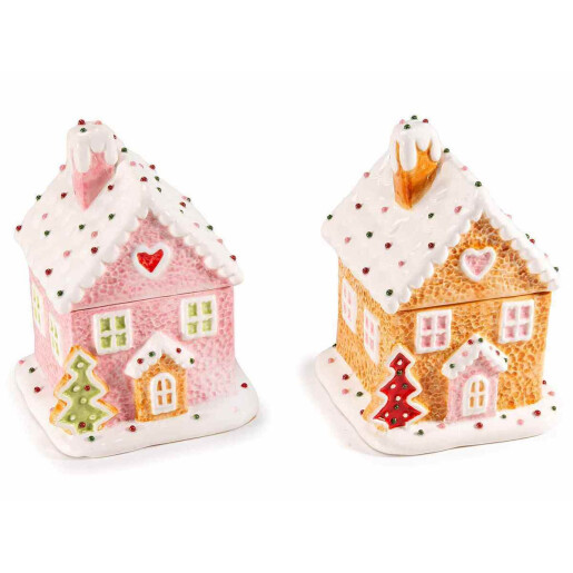 Set 2 borcane Casuta Turta Dulce ceramica multicolora 11x10.5x15 cm