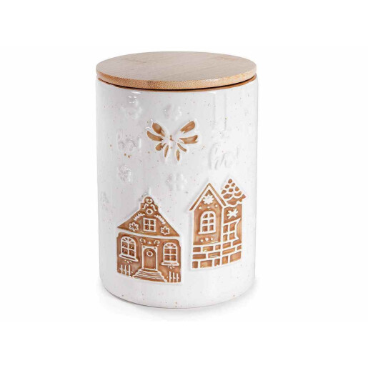 Borcan Craciun lemn ceramica alba maro Ø 11,5 cm x 16 H