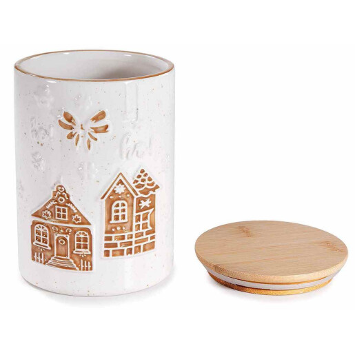 Borcan Craciun lemn ceramica alba maro Ø 11,5 cm x 16 H