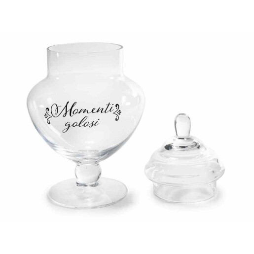 Borcan depozitare sticla transparenta neagra Ø 13 cm x 23,5 H