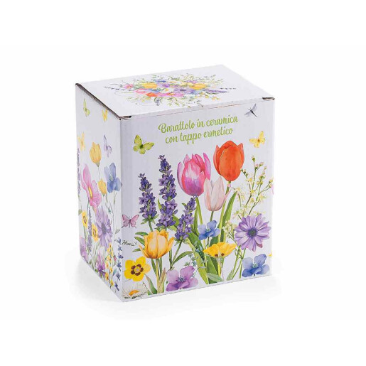 Borcan depozitare ceramica multicolora 13 x 9,5 x 15 H