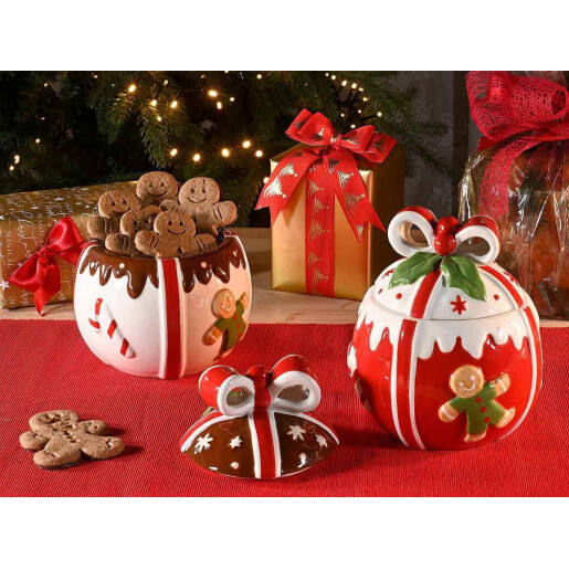 Set 2 Borcane Craciun ceramica multicolora Ø 13,5 cm x 16 H