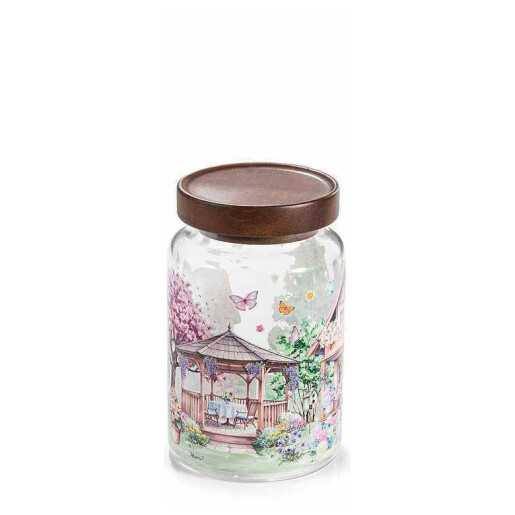 Set 3 borcane depozitare sticla lemn Ø 10 cm x 20,5 H, Ø 10 x 15,5 H, Ø 10 x 10,5 H