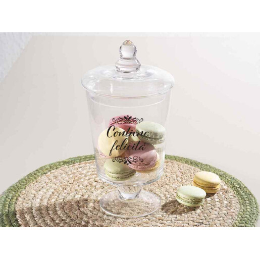 Borcan depozitare sticla transparenta neagra Ø 13 cm x 24,5 H