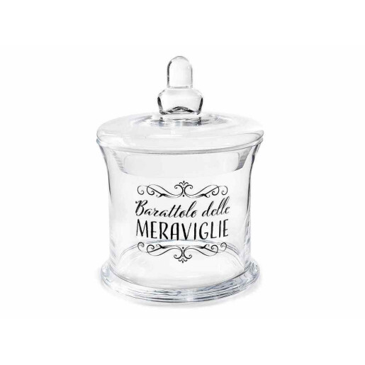 Borcan depozitare sticla transparenta neagra Ø 14 cm x 19 H