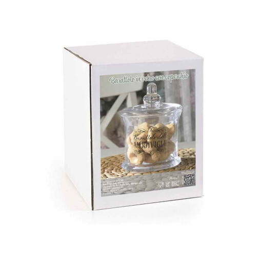 Borcan depozitare sticla transparenta neagra Ø 14 cm x 19 H