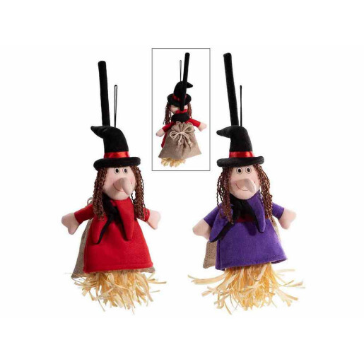 Set 2 figurine Vrajitoare Befana cu sacutel textil multicolor cm 17 x 45 H
