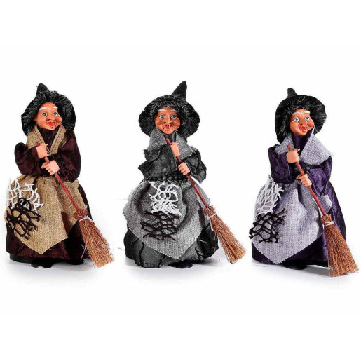 Set 3 figurine Halloween Vrajitoare Befana cu recipient pentru dulciuri cm9,5x11x18H