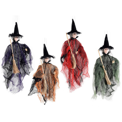 Set 4 figurine Halloween Vrajitoare Befana textil multicolor cm 13 x 32 H
