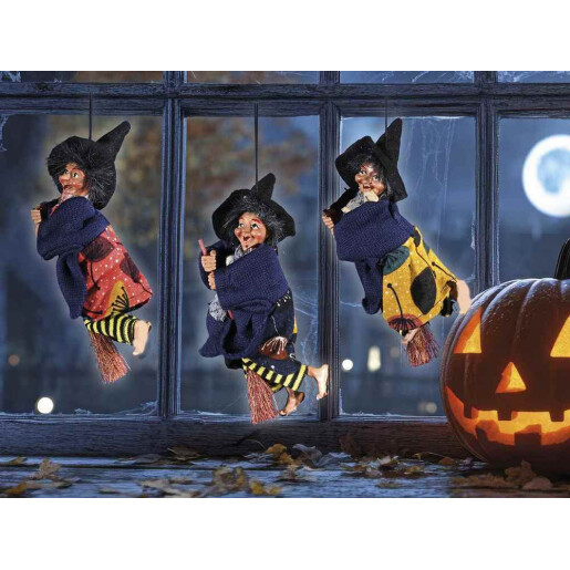 Set 3 figurine Halloween Vrajitoare Befana polirasina textil multicolor cm 10x6x18 H 