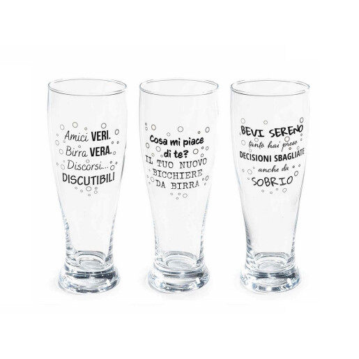 Set 3 pahare bere sticla transparenta neagra Ø 7 cm x 19 H, 430 ml