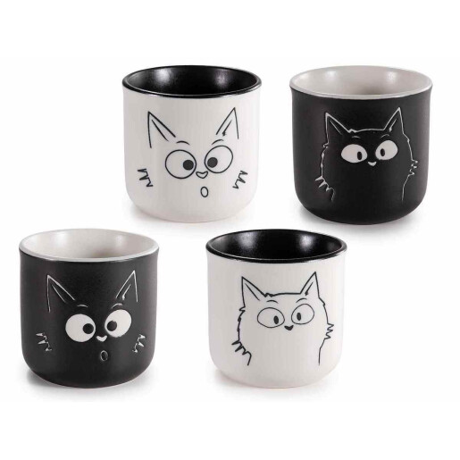 Set 4 pahare portelan Pisicute Ø 5,5 cm x 5,5 H, 80 ml