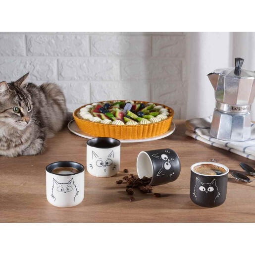 Set 4 pahare portelan Pisicute Ø 5,5 cm x 5,5 H, 80 ml