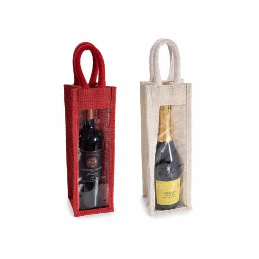 Set 8 gentute cadouri sticle vin iuta rosie natur cm 11x11x46 H