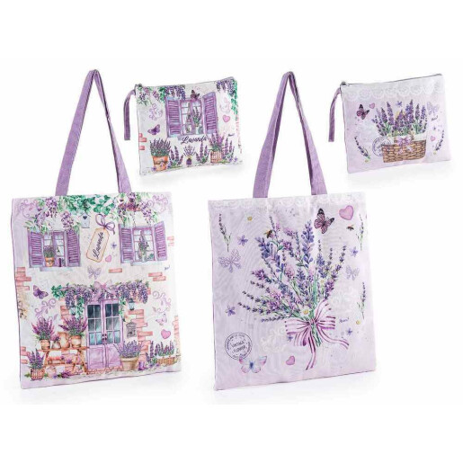 Set 2 sacose cumparaturi cu portmoneu textil multicolor Lavanda 38 x 68 H