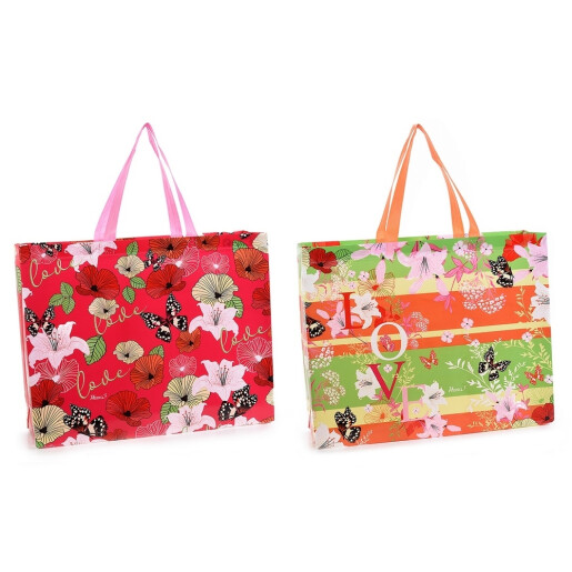 Set 2 sacose cumparaturi material netesut multicolor cu imprimeu Floral cm 48x14x60 H