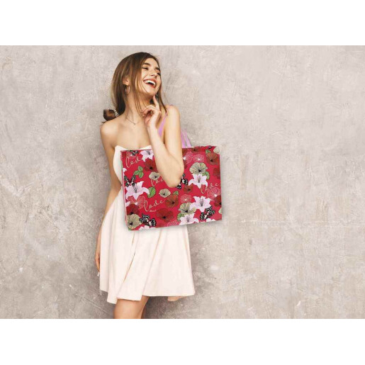 Sacosa cumparaturi material netesut cu imprimeu Floral cm 48x14x60 H