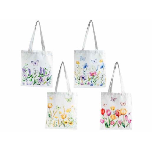 Set 4 sacose cumparaturi textil multicolor Flowers II cm 33 x 70 H
