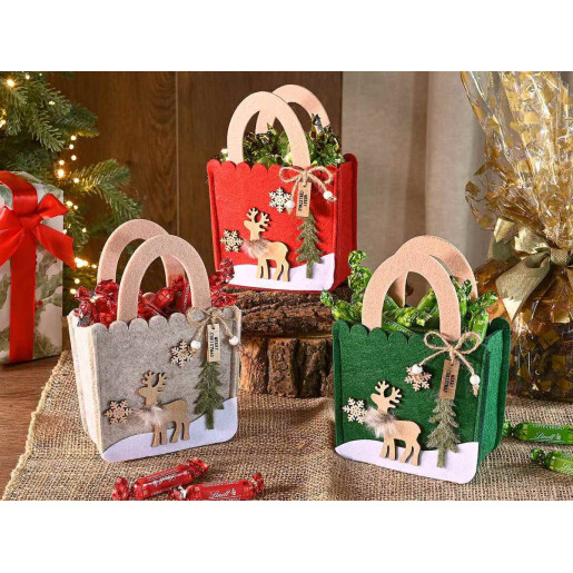 Set 3 gentute Craciun textil multicolor cm 12,5 x 6,5 x 18 H