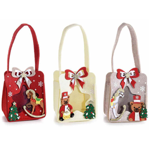 Set 3 gentute Craciun textil multicolor 11x8x25 cm