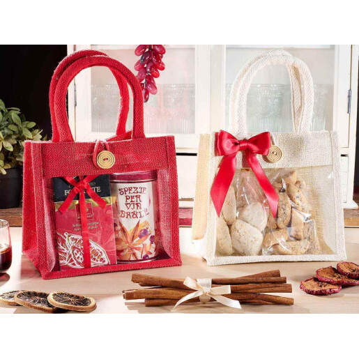 Set 4 gentute cadouri iuta rosie natur cm21x15,5x34H