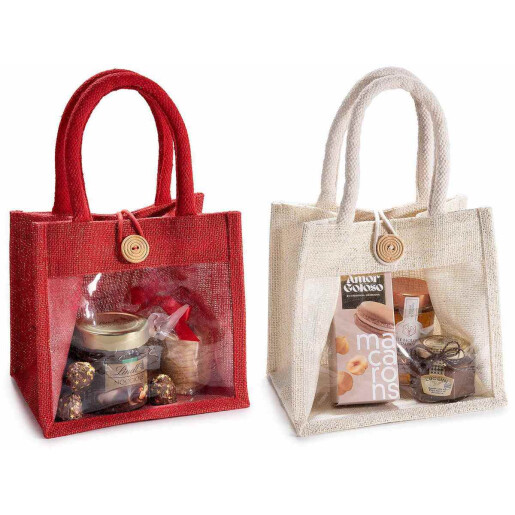 Set 4 gentute cadouri iuta rosie natur cm21x15,5x34H