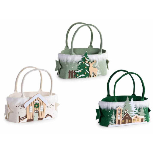 Set 3 gentute Craciun textil multicolor cm 19,5 x 10 x 25 H