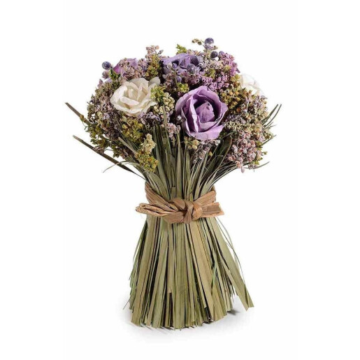 Buchet flori artificiale albe mov 15x20.5 cm