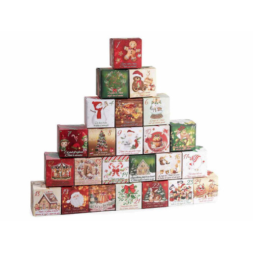 Calendar Advent Craciun cutiute carton cm 7 x 7 x 7 H