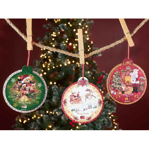 Set 3 ornamente brad Craciun lemn multicolor  Ø 12 cm