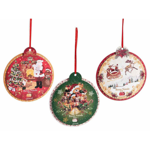 Set 3 ornamente brad Craciun lemn multicolor  Ø 12 cm