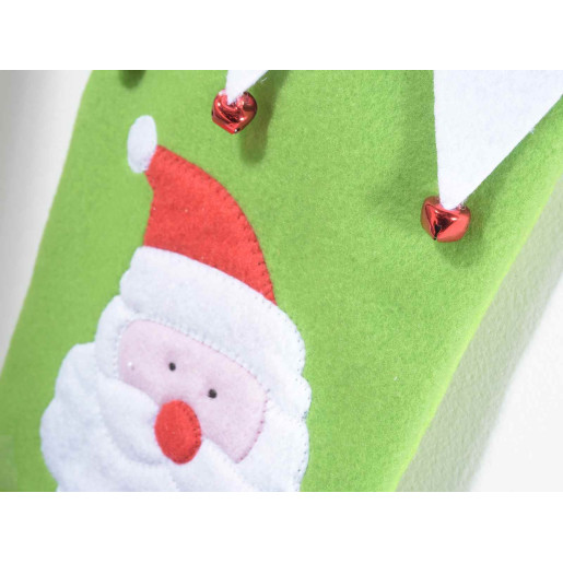 Ciorap decorativ Craciun verde alb rosu model Mos Craciun 27x40 cm