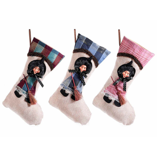 Set 3 ciorapi decorativi Halloween Befana textil multicolor cm 16 x 28,5 H