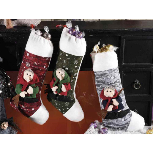 Set 3 ciorapi decorativi Befana textil multicolor cm 18,5 x 37 H