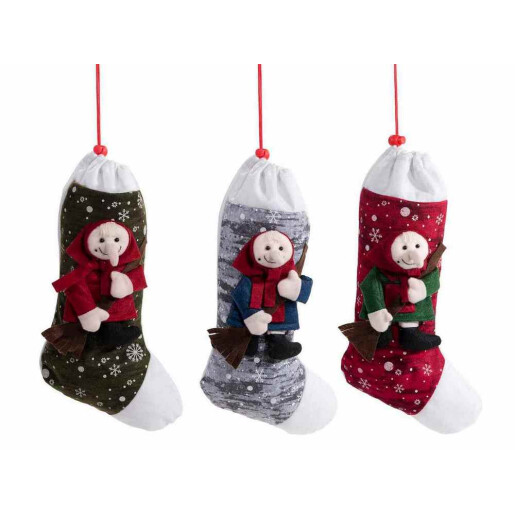 Set 3 ciorapi decorativi Befana textil multicolor cm 18,5 x 37 H