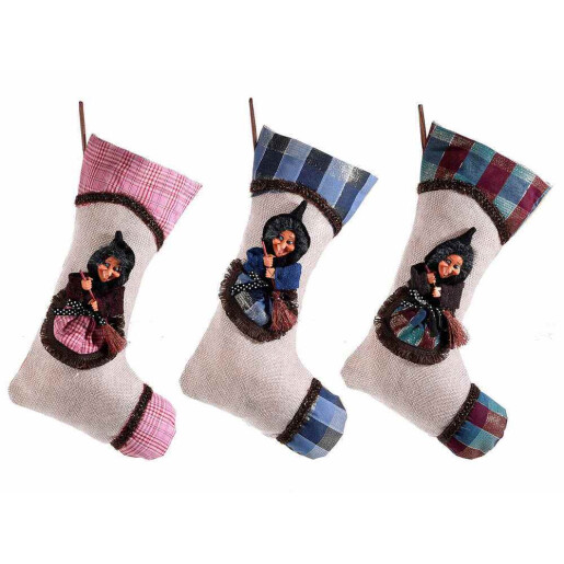 Set 3 ciorapi decorativi Halloween Befana textil multicolor cm 23 x 38 H