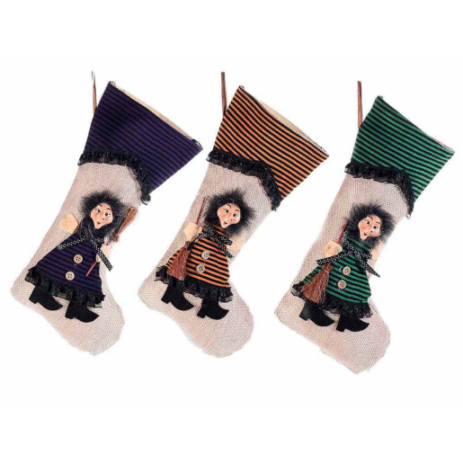 Set 3 ciorapi decorativi Halloween Befana textil multicolor cm 22 x 35 H