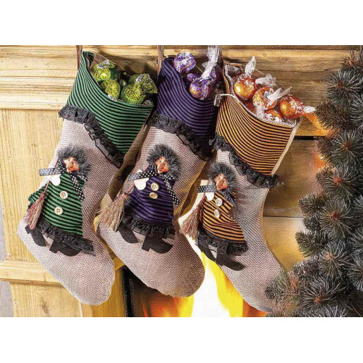 Ciorap decorativ Halloween Befana textil multicolor II cm 22 x 35 H