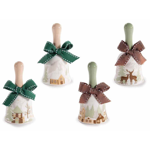 Set 4 clopotei Craciun ceramica multicolora Ø 5 cm x 10 H