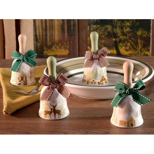 Set 4 clopotei Craciun ceramica multicolora Ø 5 cm x 10 H