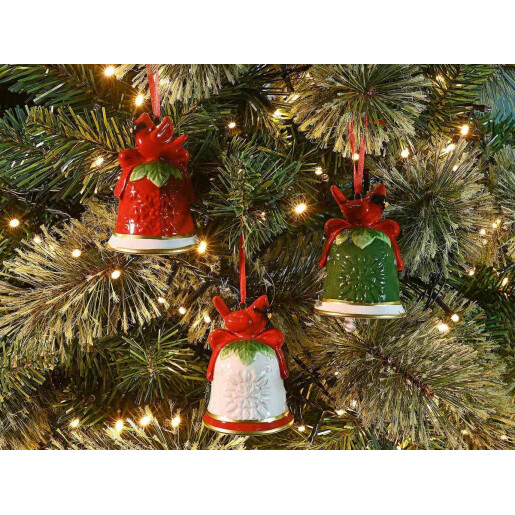 Set 3 ornamente brad Clopotei ceramica multicolora Ø 6 cm x 8,5 H