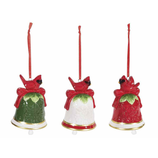 Set 3 ornamente brad Clopotei ceramica multicolora Ø 6 cm x 8,5 H